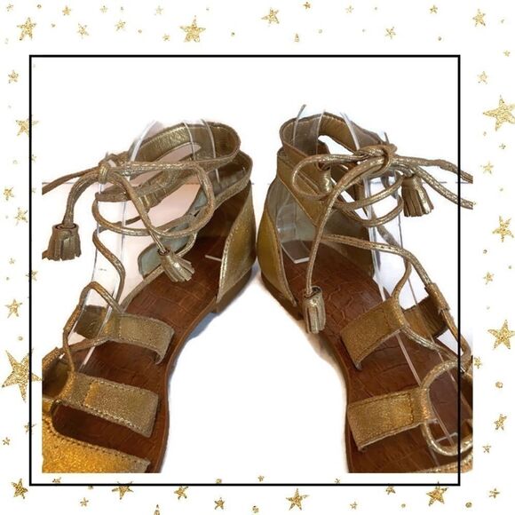Gianni Bini Gold Gladiator Style Tie Sandals 8.5 - Picture 2 of 6